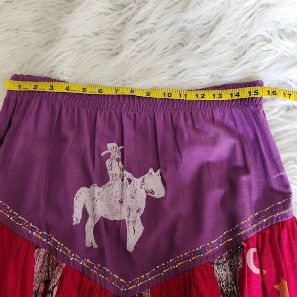 Vintage Robin Brown Portable Art Handpainted Western‎ Buffalo Horse Maxi Skirt - Picture 6 of 16